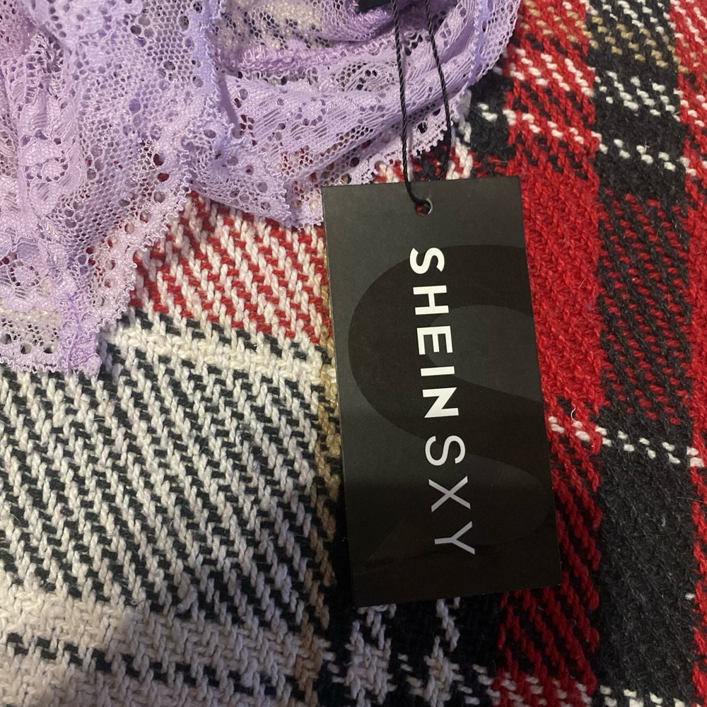 NWT shein sky plus lilac purple shoulder tie ruffle hem sheer crop top - 1X, 14 - Picture 5 of 8